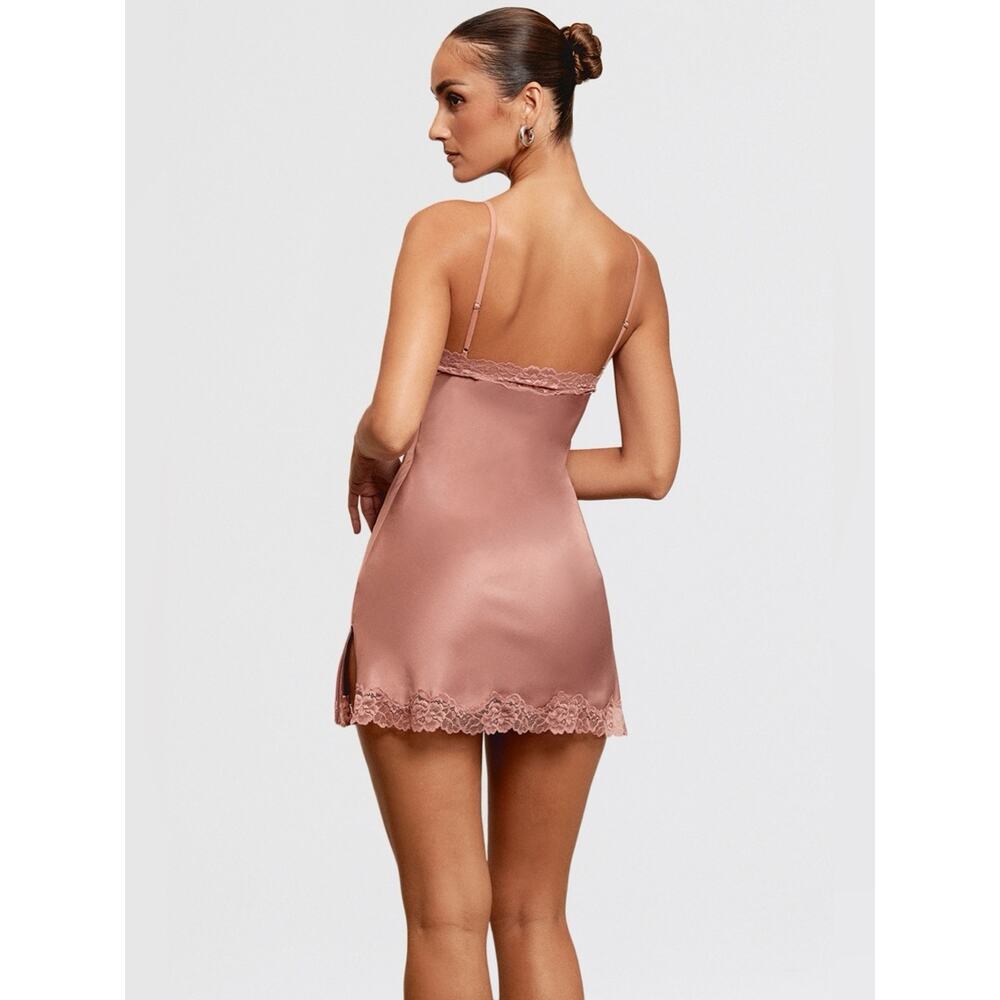 House of CB Nia Rose Pink Satin & Lace Slip Dress M - Picture 6 of 10